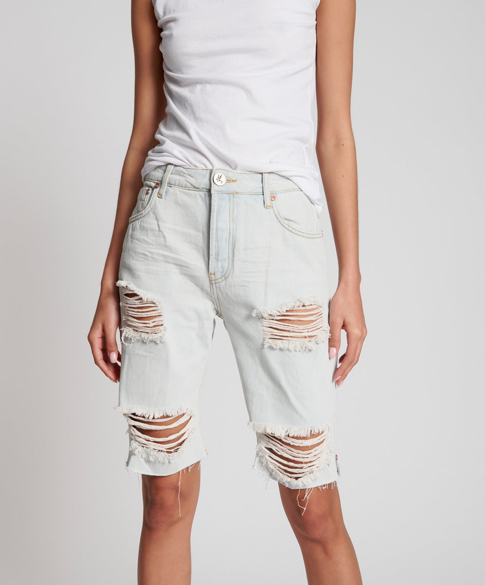 Truckers Mid Waist Long Length Relaxed Denim Shorts Brando