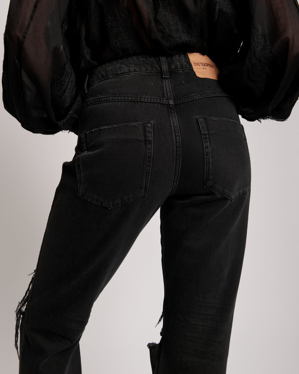 Products Truckers Mid Waist Straight Leg Denim Jeans - Worn Black
