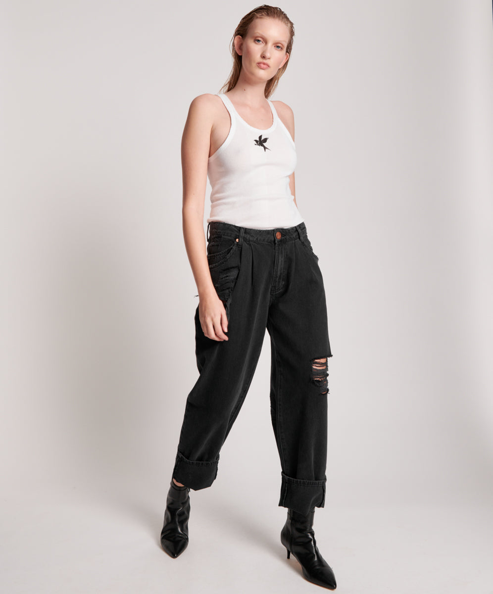 Products Smiths Low Waist Wide Leg Denim Jeans - Worn Black