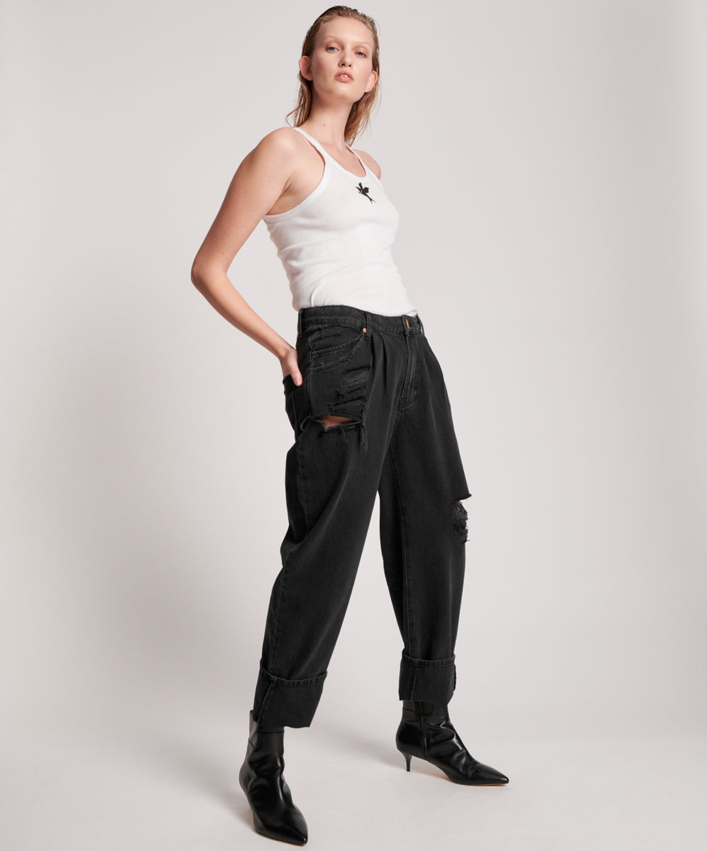 Products Smiths Low Waist Wide Leg Denim Jeans - Worn Black