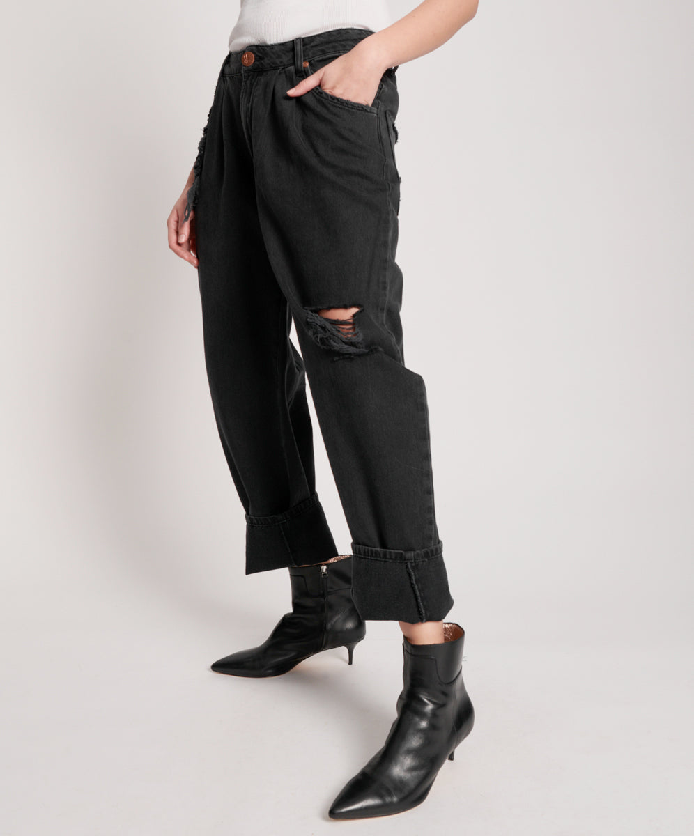 Products Smiths Low Waist Wide Leg Denim Jeans - Worn Black