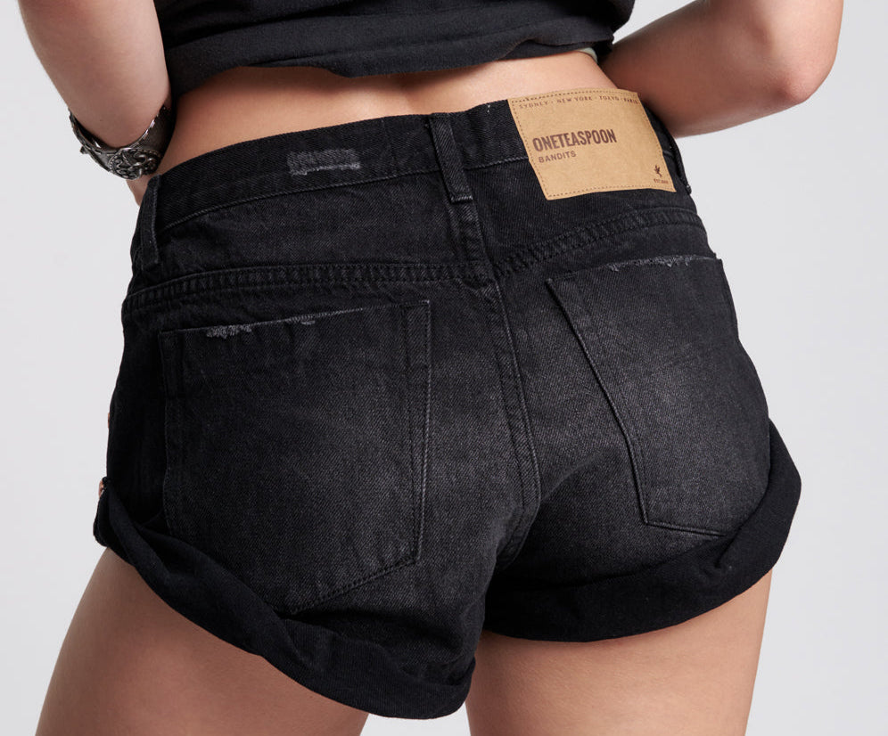 Bandits Low Waist Denim Shorts - Archived Worn Black
