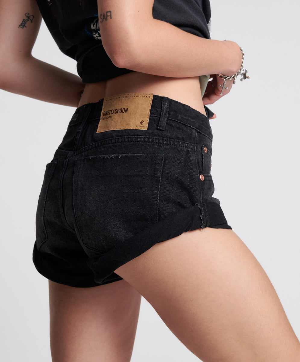Bandits Low Waist Denim Shorts - Worn Black | One Teaspoon USA