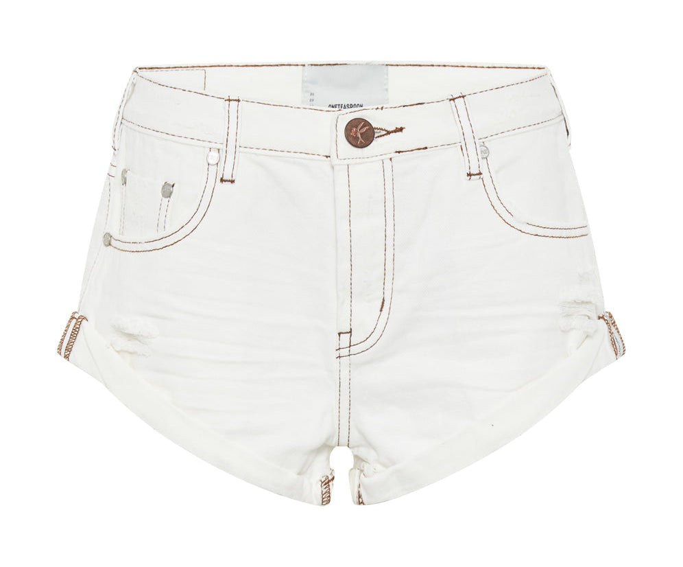 WHITE BEAUTY BANDITS DENIM SHORTS WHITE