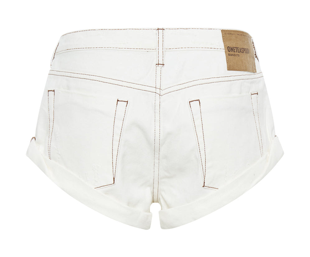 WHITE BEAUTY BANDITS DENIM SHORTS WHITE