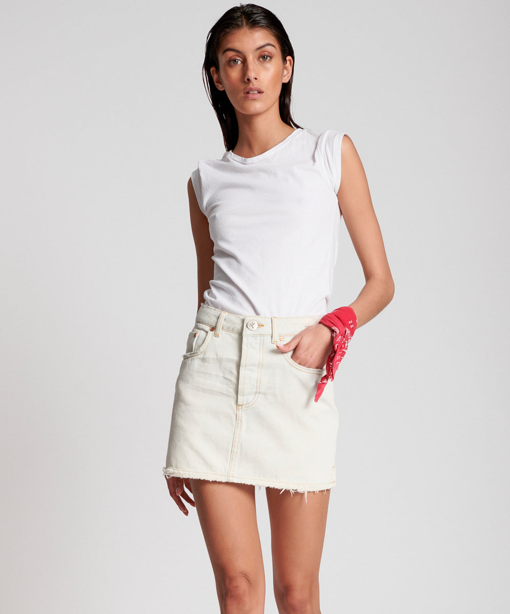 Products BRANDO 2020 MINI HIGH WAIST DENIM SKIRT WHITE