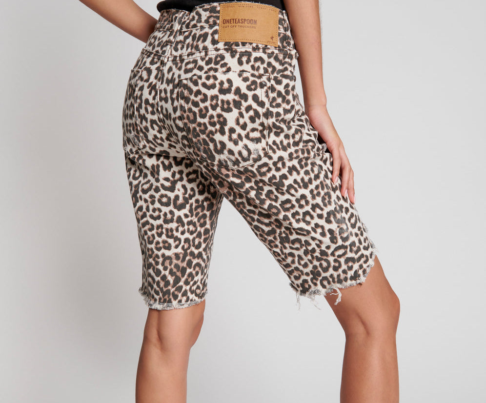 Truckers Mid Waist Long-Length Relaxed Denim Shorts - Animal