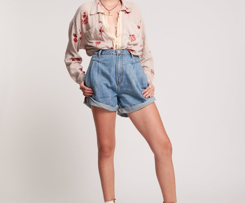 Streetwalkers High Waist 80s Fit Denim Shorts - Venice Blue