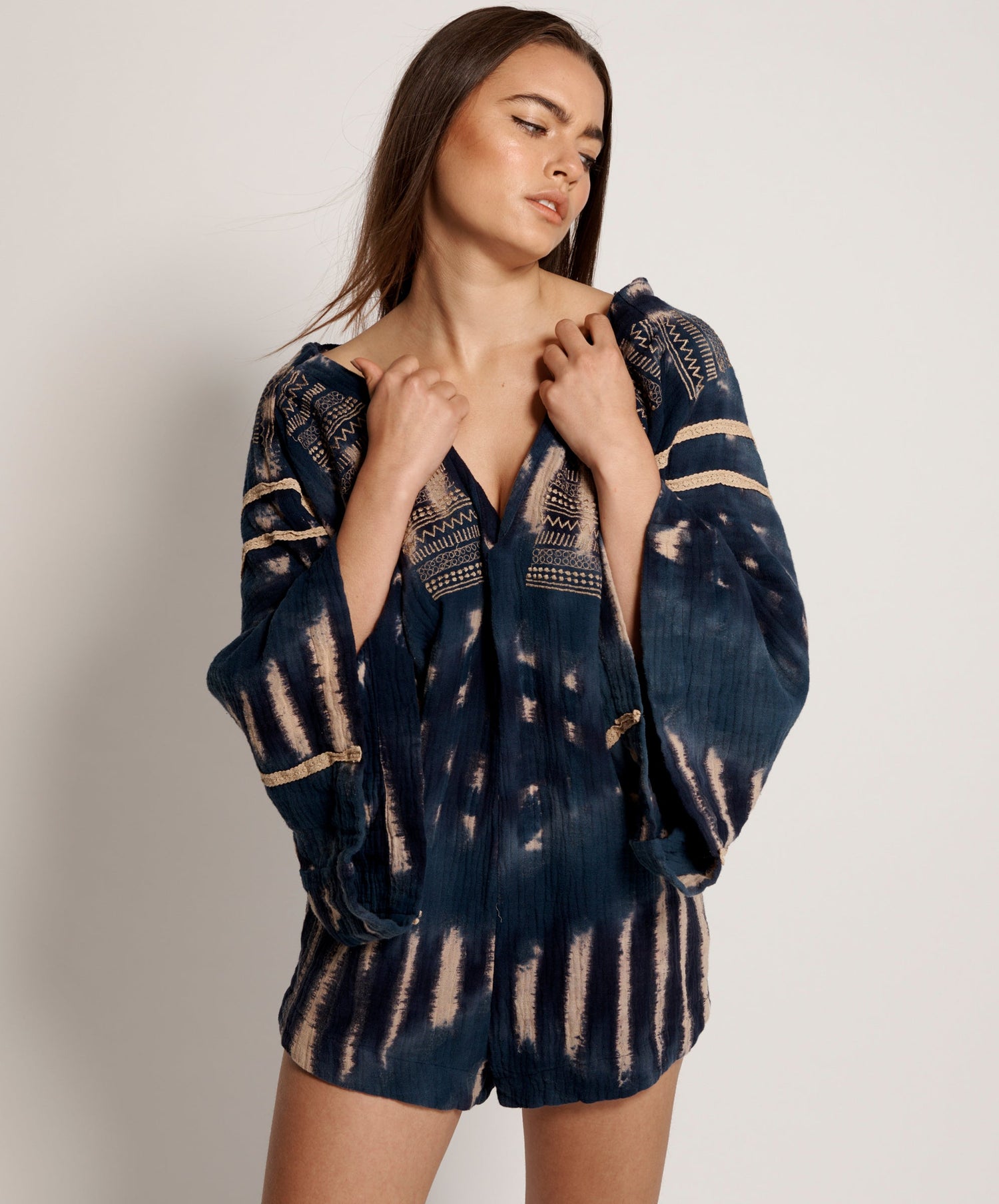Products HAND TIE DYE SANTORINI EMBROIDERED PLAYSUIT