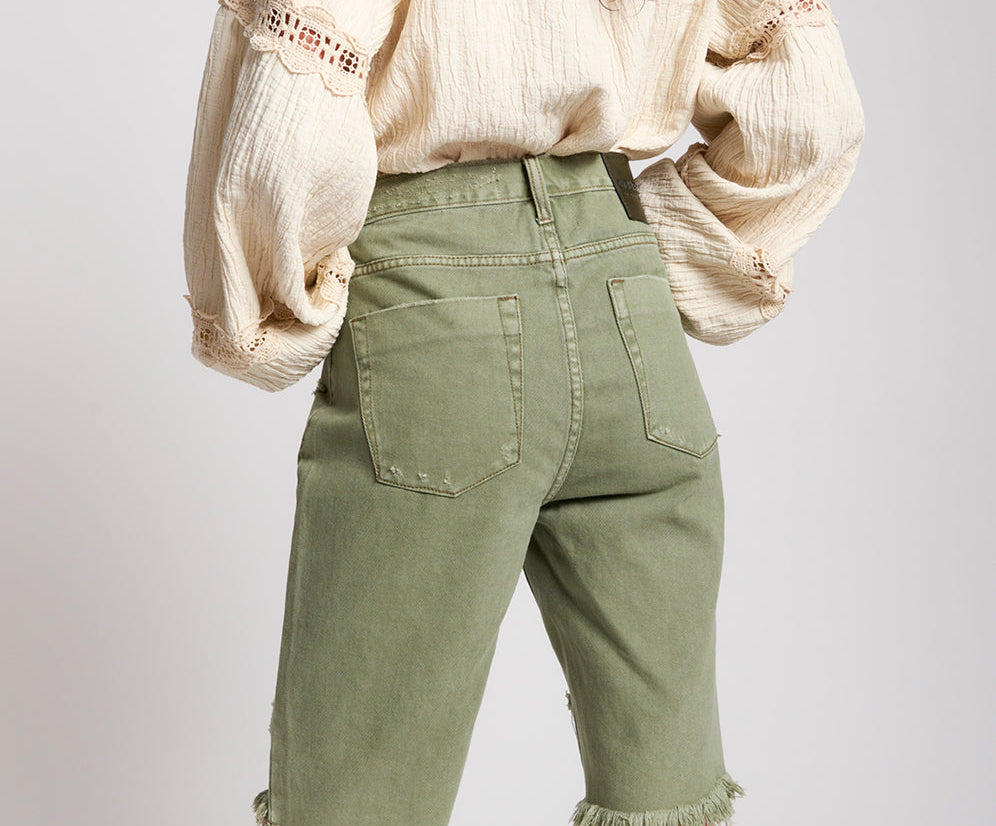 Truckers Mid Waist Long-Length Relaxed Denim Shorts - Super Khaki