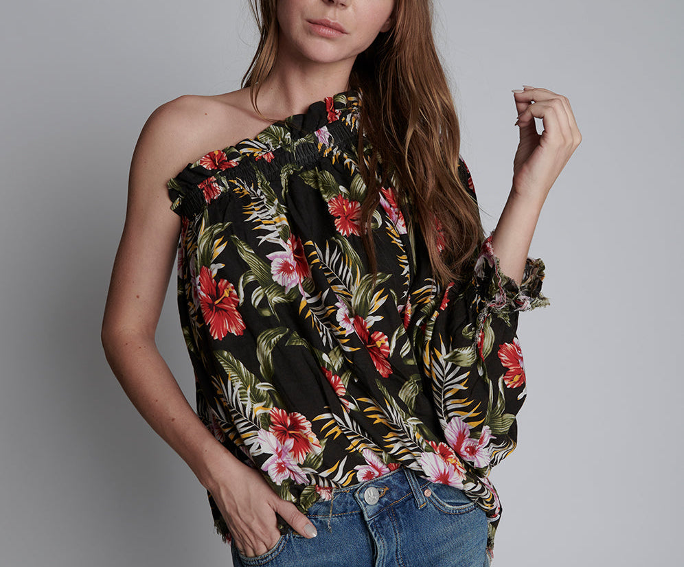 NIGHT FLOWER HAWAIIAN ONE SHOULDER TOP