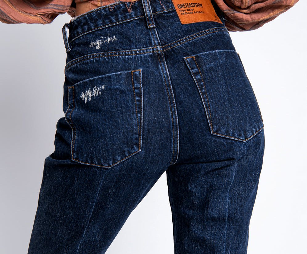 Awesome Baggies High Waist Straight Leg Denim Jeans - Virgin Blue