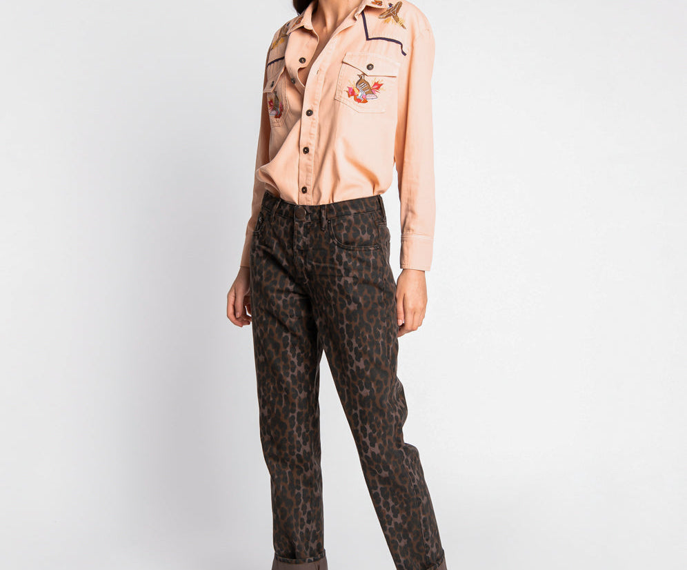 Truckers Mid Waist Straight Leg Denim Jeans - Bronze Leo