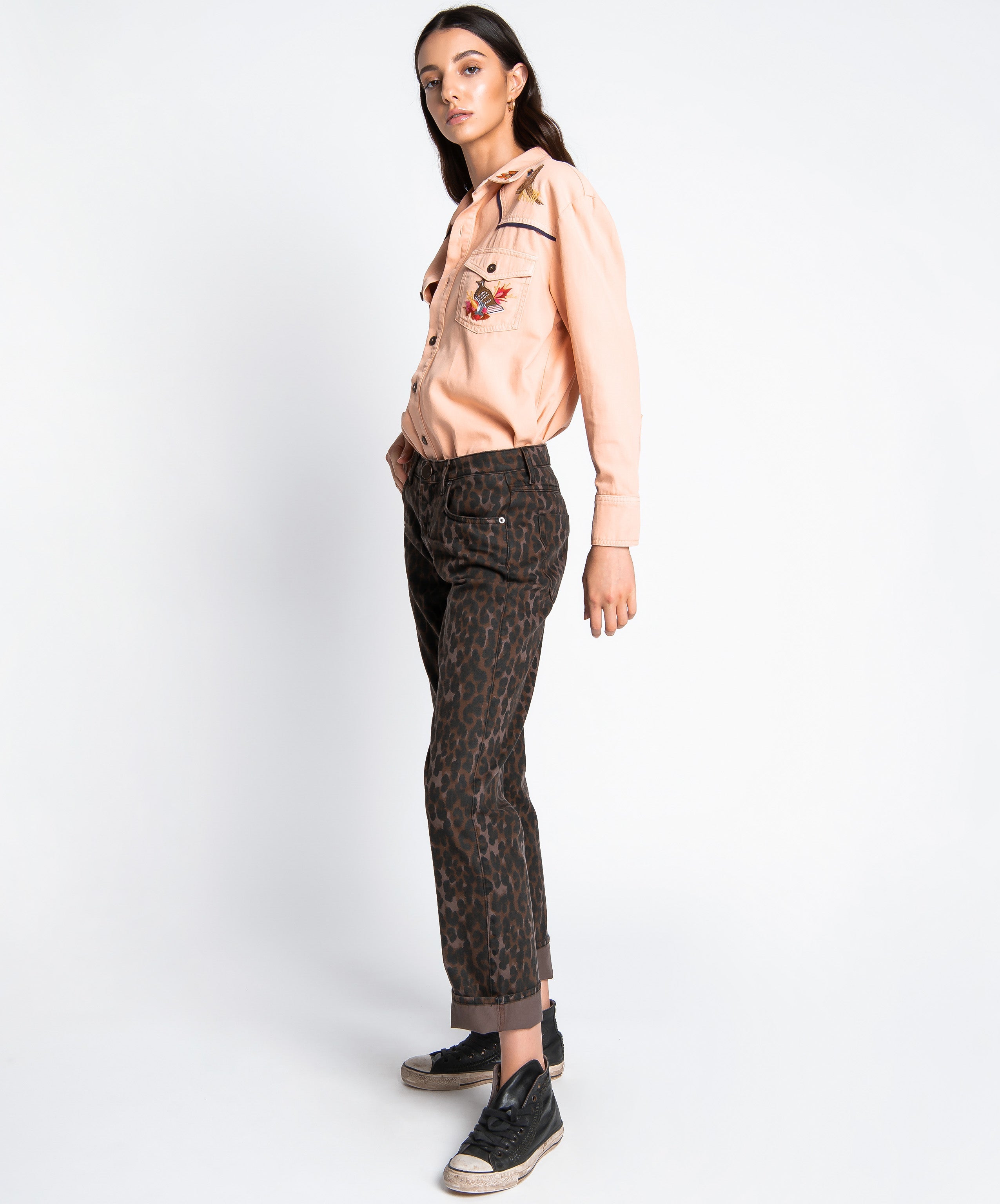 Truckers Mid Waist Straight Leg Denim Jeans - Bronze Leo