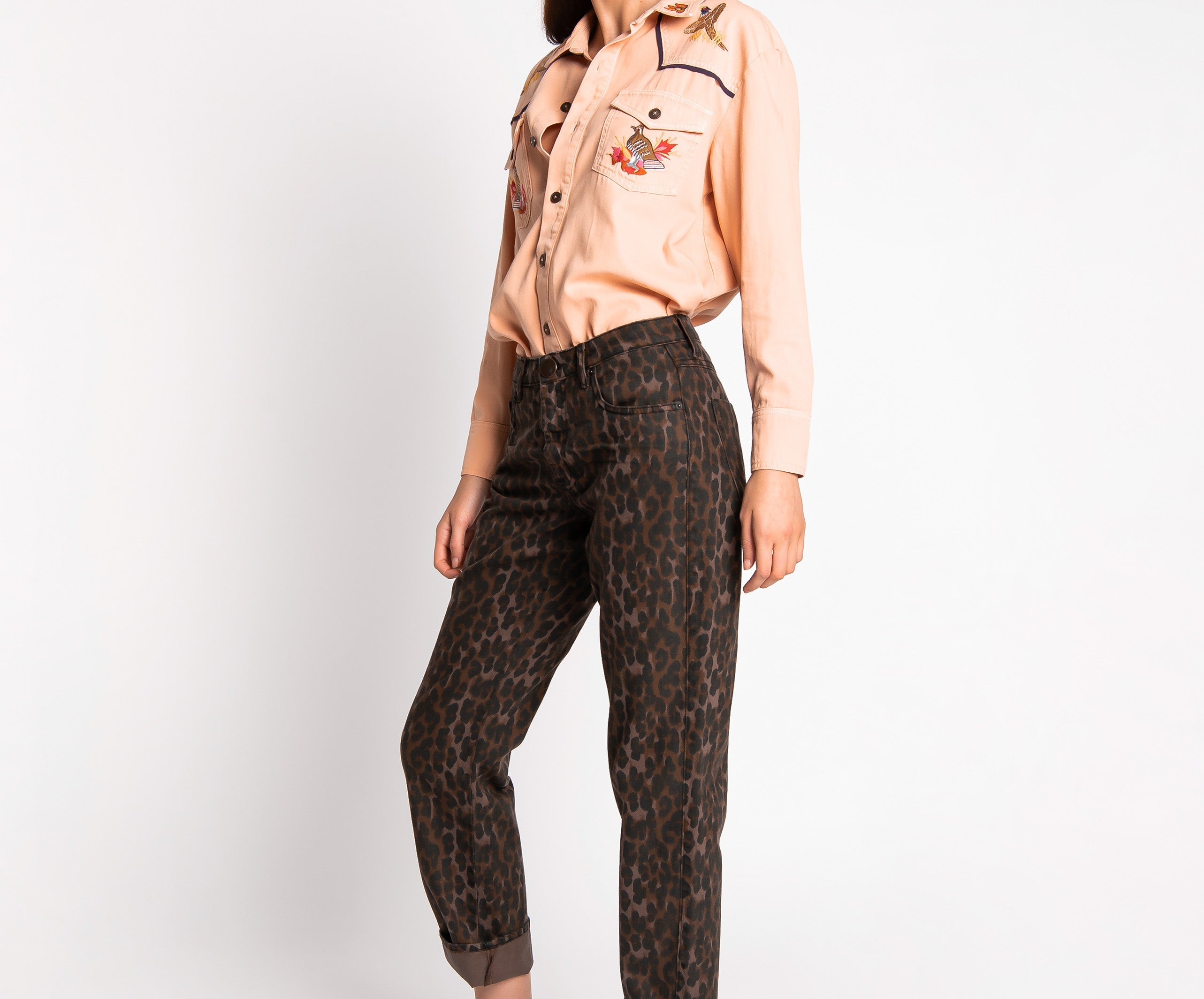 Truckers Mid Waist Straight Leg Denim Jeans - Bronze Leo
