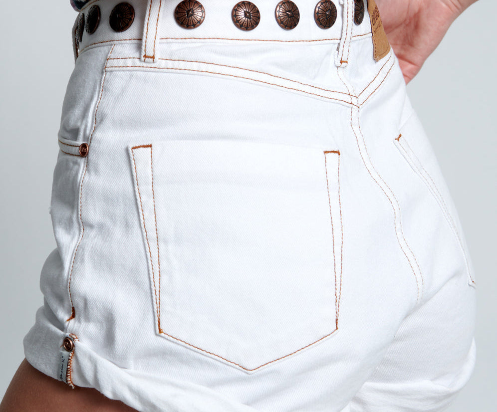 Bandits High Waist Studded Denim Shorts - White Beauty