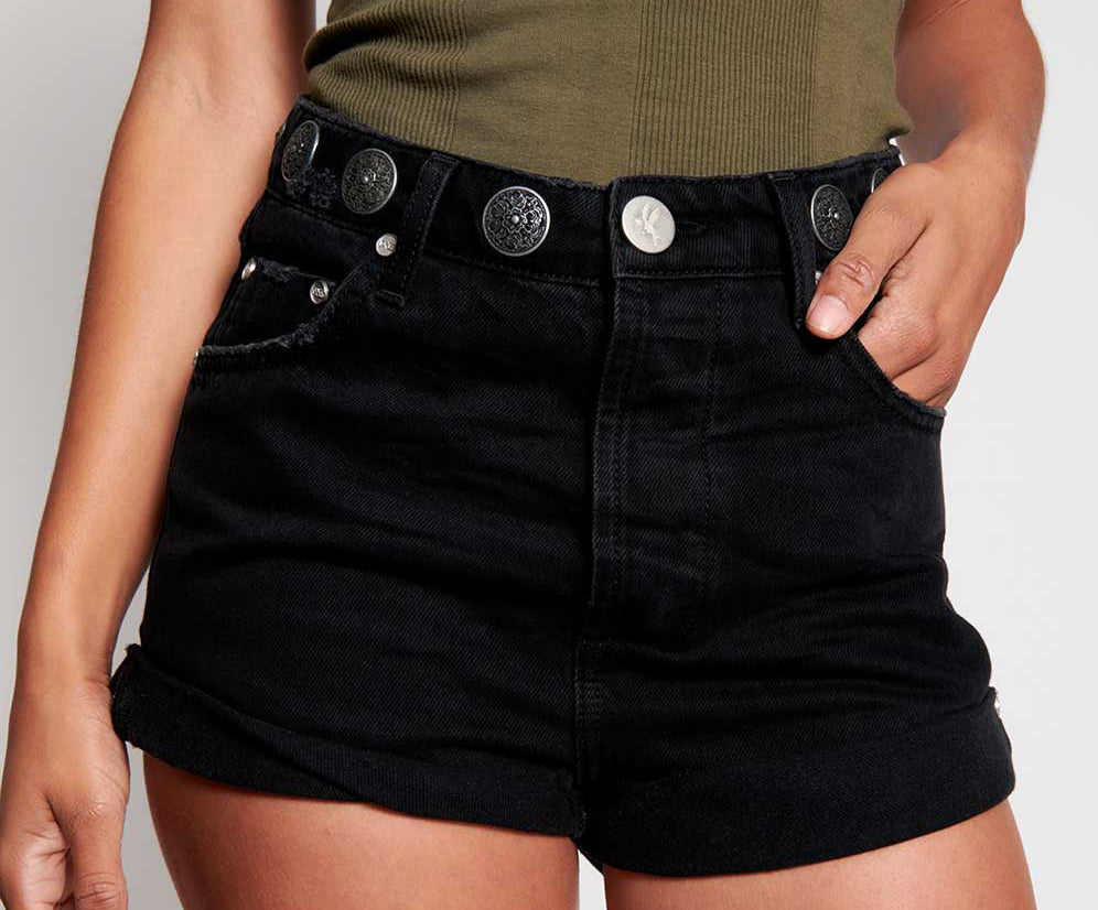 Bandits High Waist Studded Denim Shorts - Black