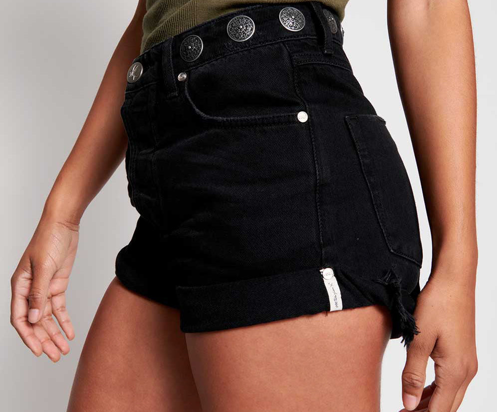 Bandits High Waist Studded Denim Shorts - Black