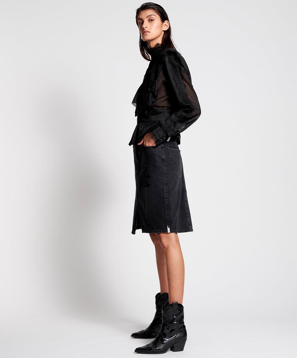 Sale WORN BLACK TRUCKER MID WAIST LONG LENGTH SKIRT