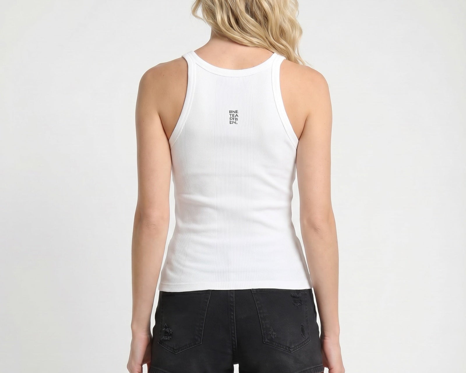 One Teaspoon Logo Bower Bird Ribbed Singlet - White