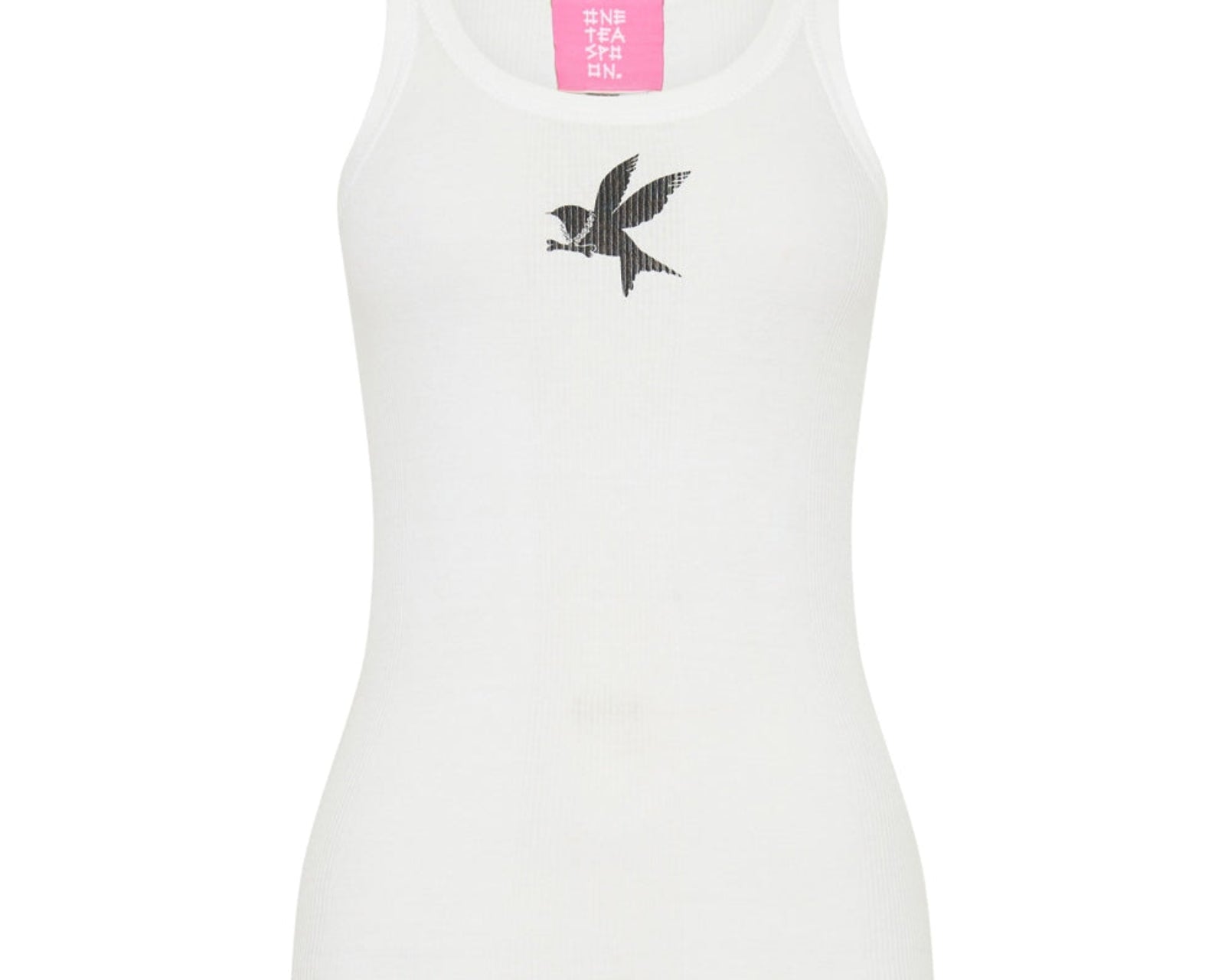 One Teaspoon Logo Bower Bird Ribbed Singlet - White