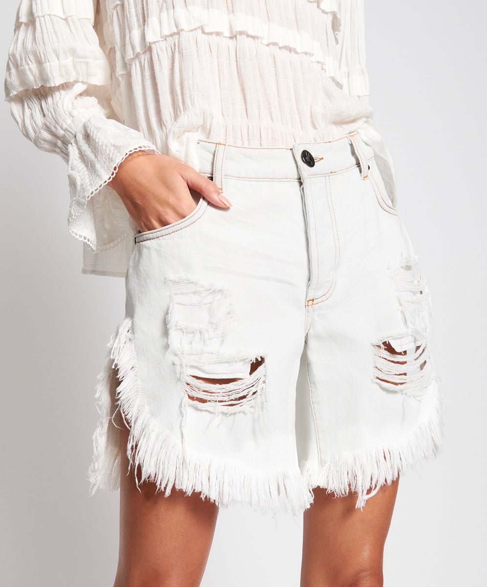 Products Frankies Low Waist Long Length Denim Shorts - Brando Blue
