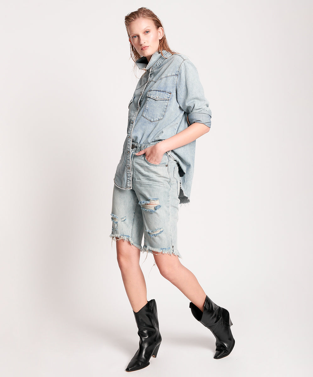 Products Truckers Mid Waist Relaxed Denim Shorts - Salty Dog