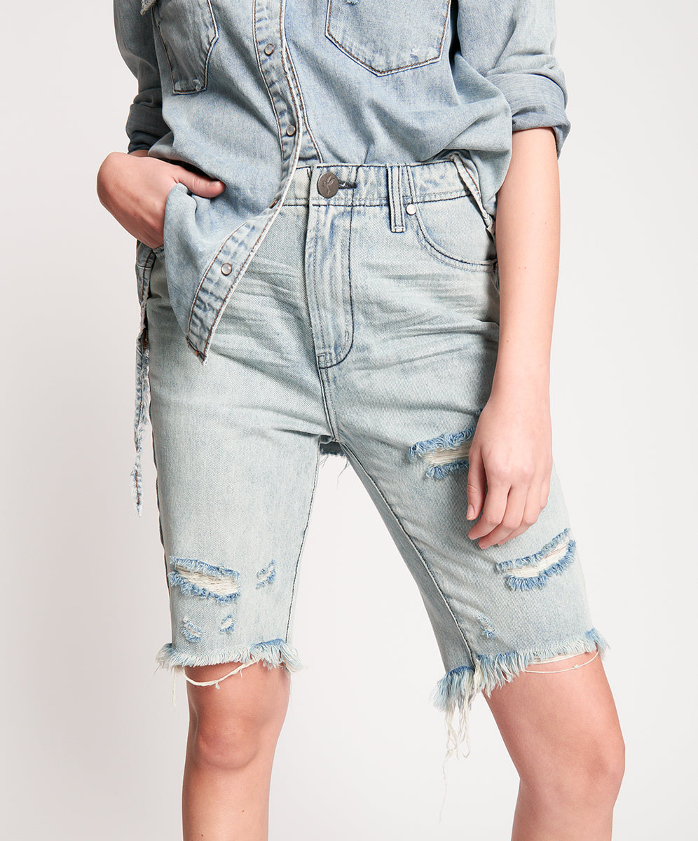 Products Truckers Mid Waist Relaxed Denim Shorts - Salty Dog