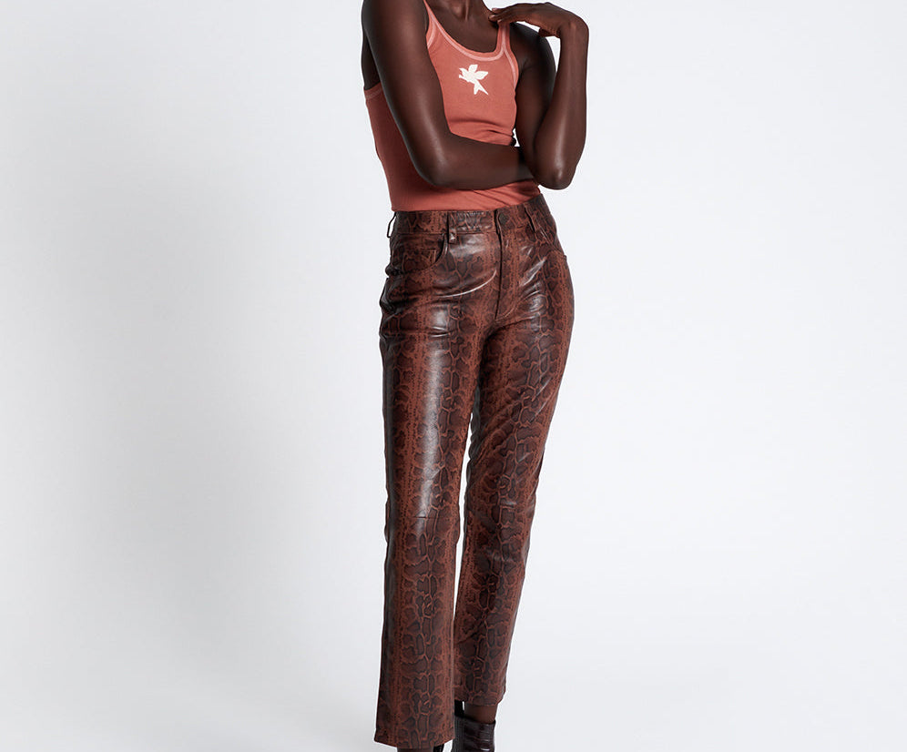 PYTHON LEATHER TRUCKER PANTS