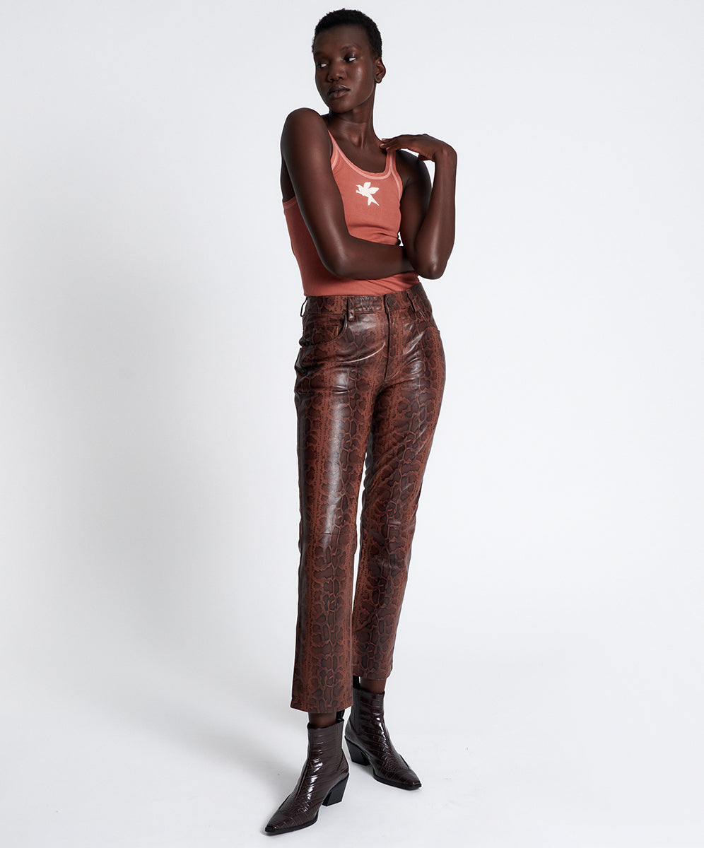 Products PYTHON LEATHER TRUCKER PANTS