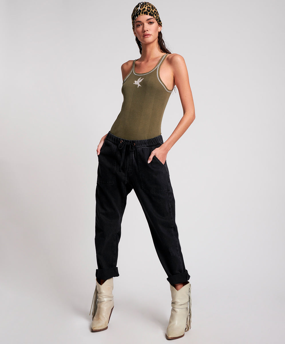 Products WORN BLACK SHABBIES DRAWSTRING BOYFRIEND JEANS