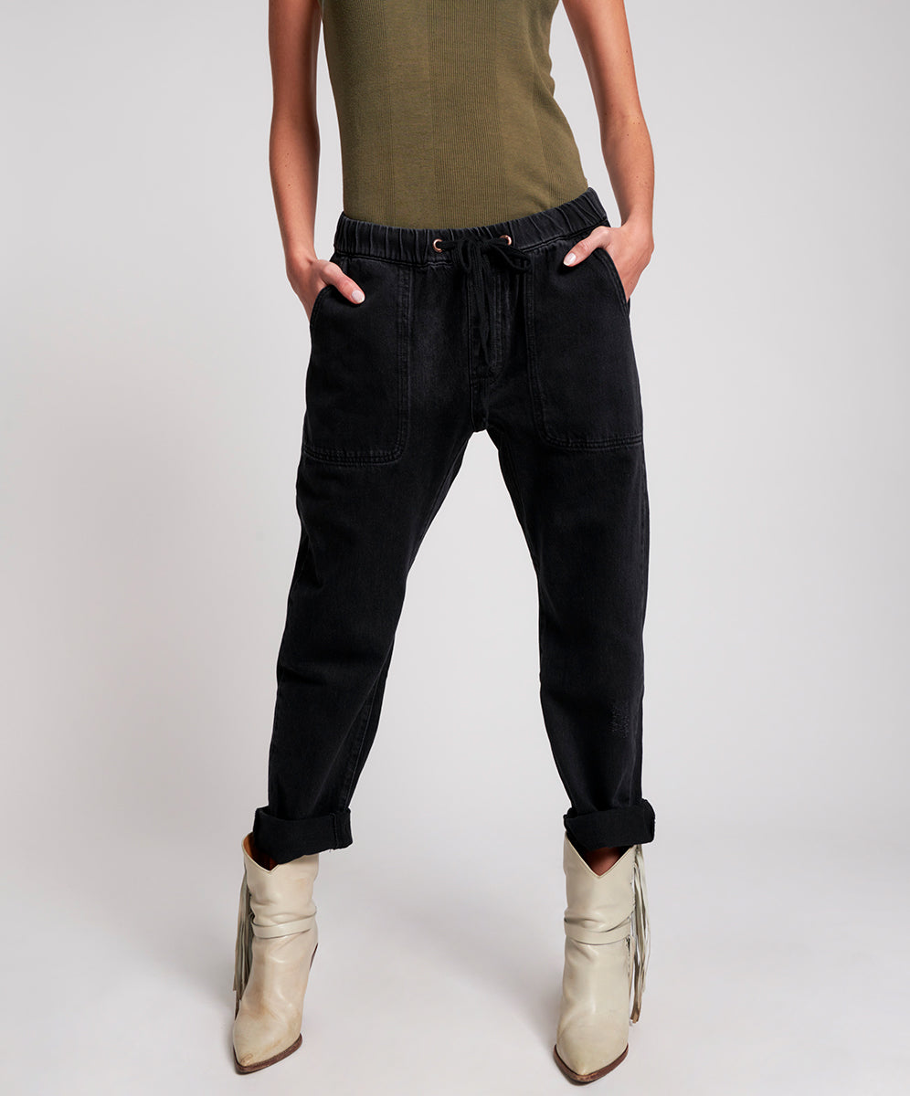 Products WORN BLACK SHABBIES DRAWSTRING BOYFRIEND JEANS