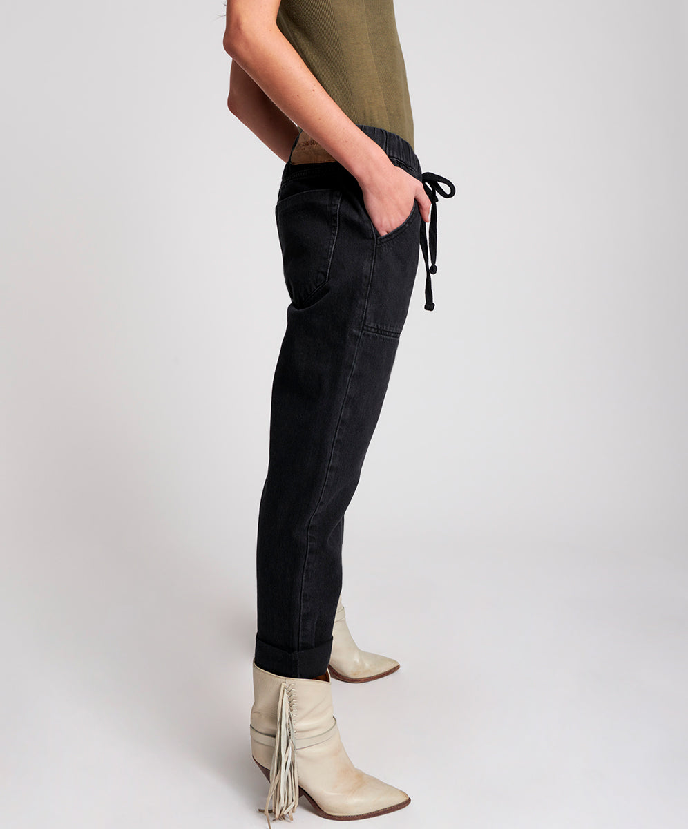 Products WORN BLACK SHABBIES DRAWSTRING BOYFRIEND JEANS