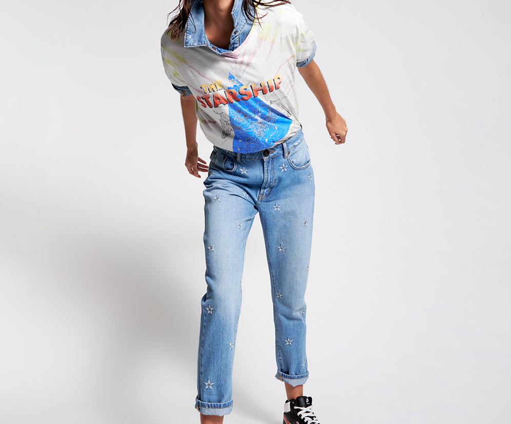 Starship Tye Dye Boyfriend Tee - White