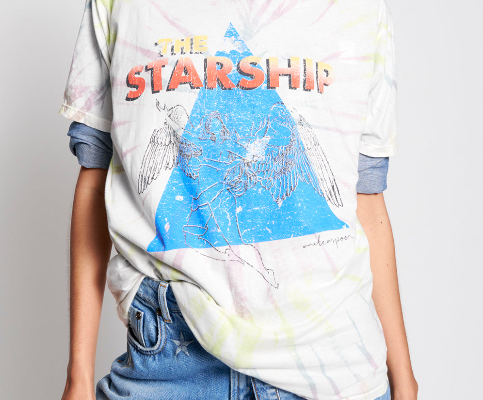 Starship Tye Dye Boyfriend Tee - White