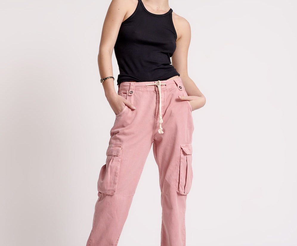 Safari High Waist Relaxed Tapered Denim Jeans - Dirty Pink