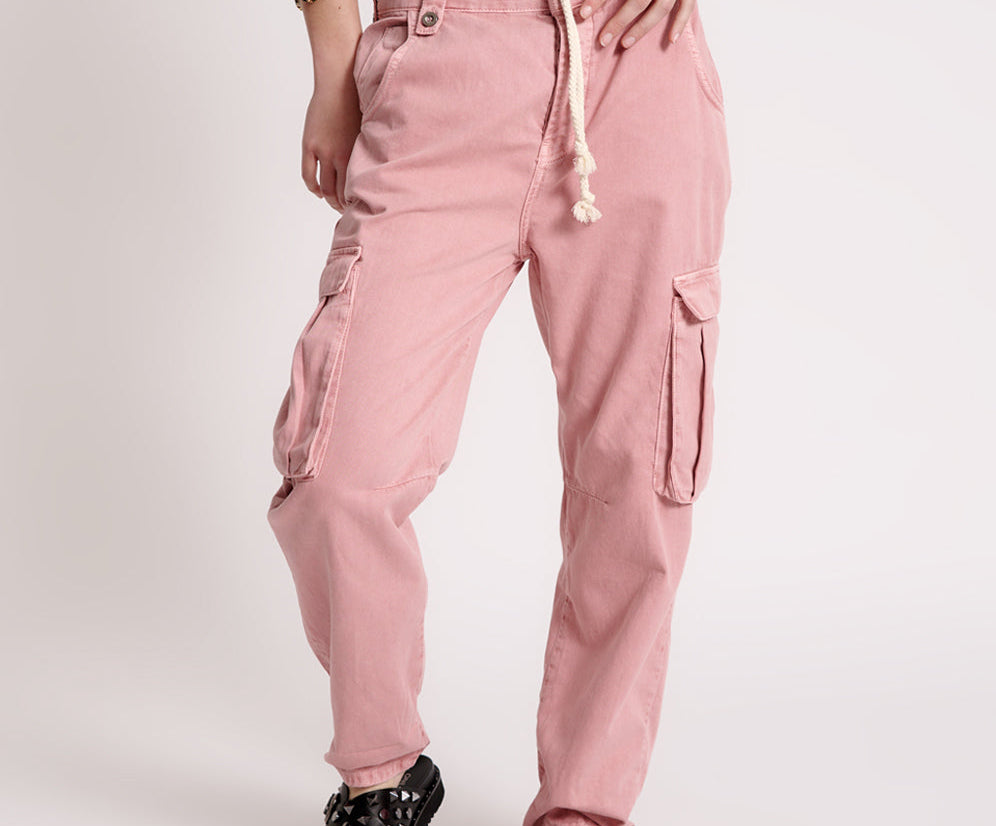 DIRTY PINK CARGO SAFARI MID WAIST RELAXED PANT