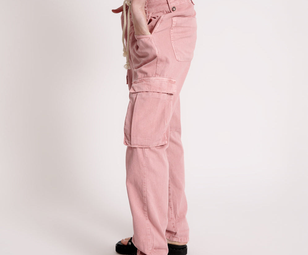 DIRTY PINK CARGO SAFARI MID WAIST RELAXED PANT