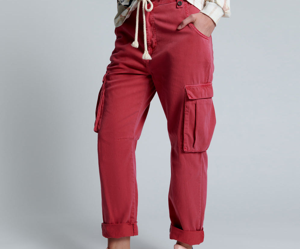 Safari High Waist Relaxed Tapered Denim Jeans - Red Envy