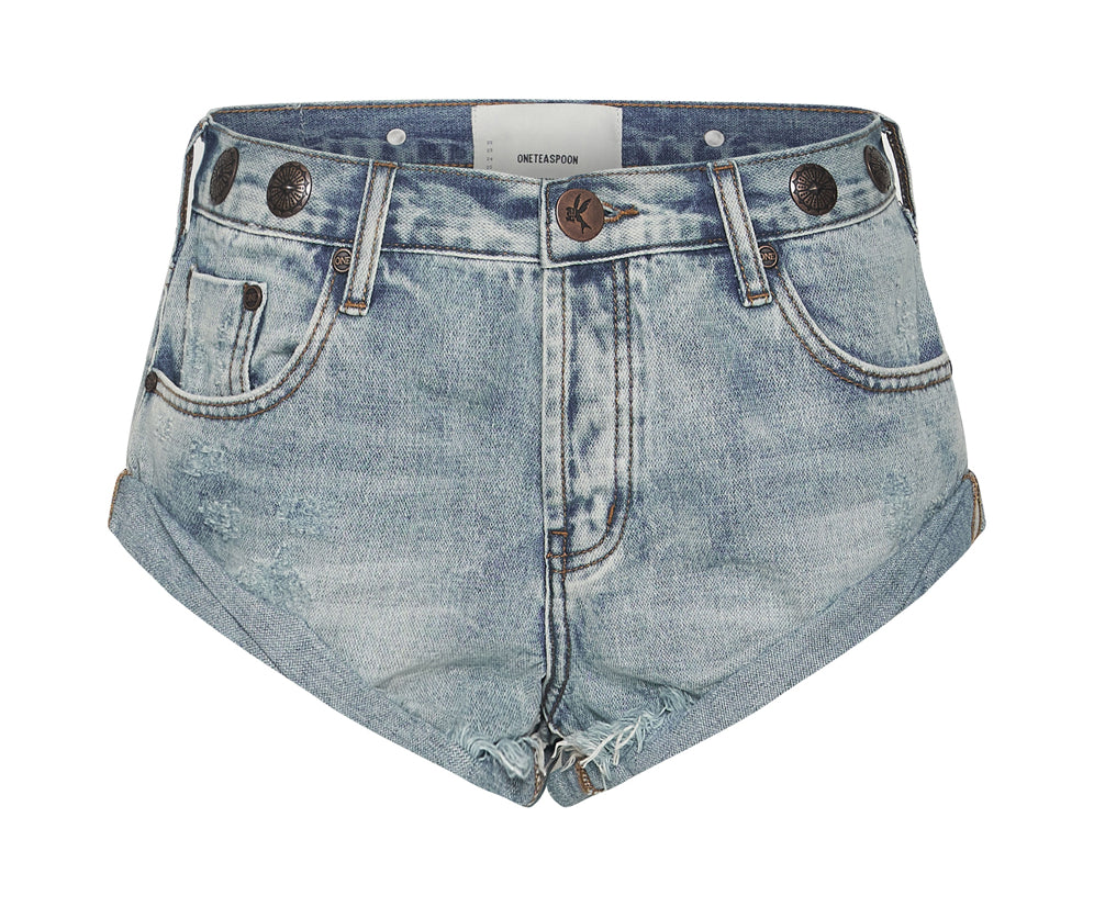 Bandits Low Waist Studded Denim Shorts - Hendrixe Blue