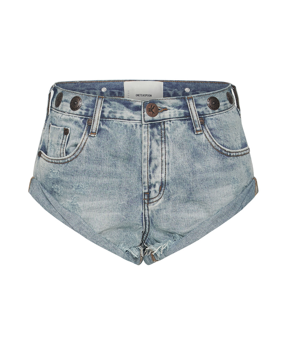 Bandits Low Waist Studded Denim Shorts - Hendrixe Blue