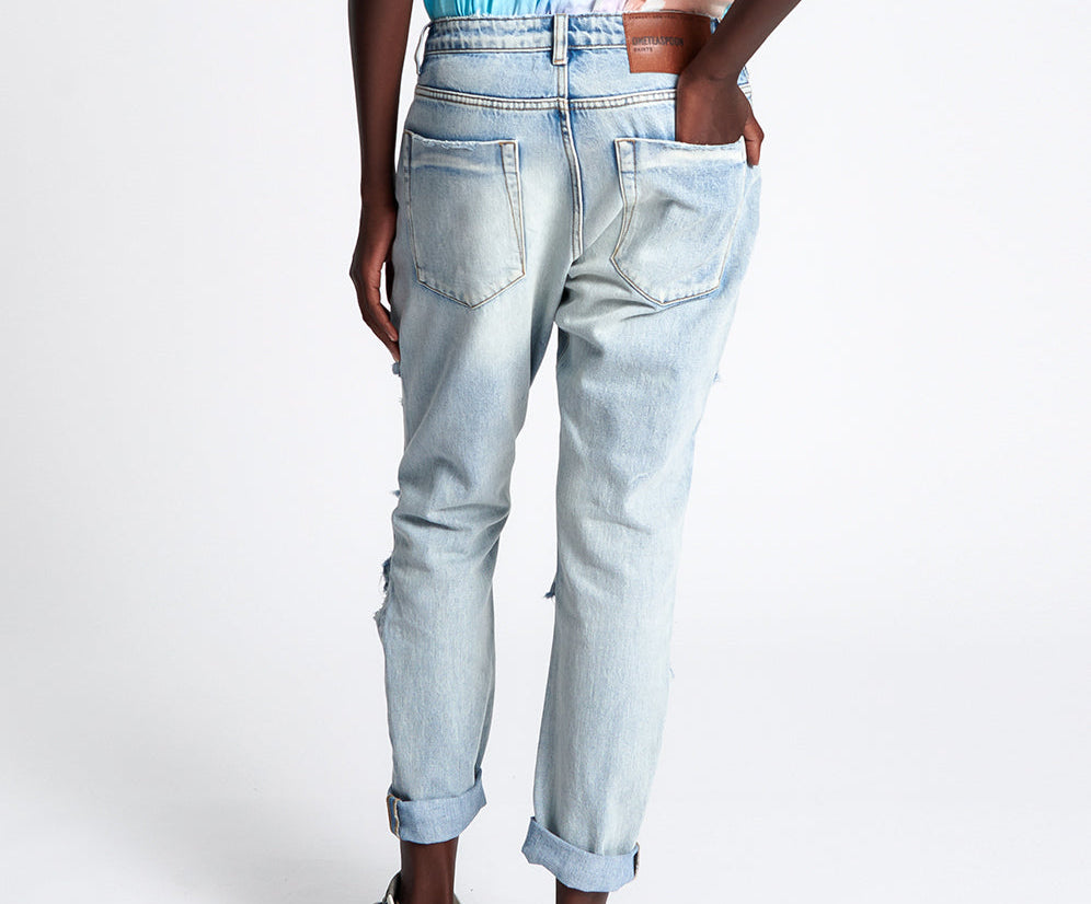 KANSAS BLUE TRASHED SAINTS BOYFRIEND JEANS