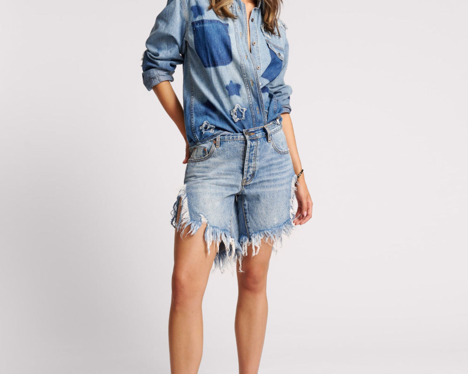Frankies Low Waist Long Length Denim Shorts - Hollywood
