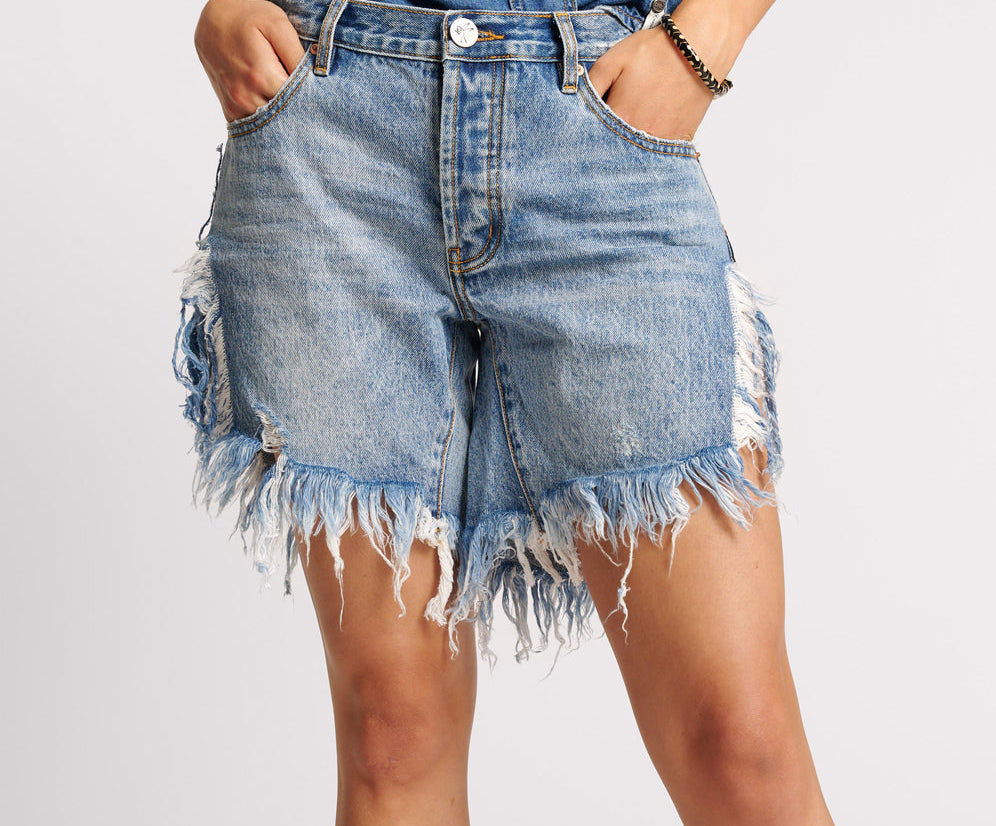Frankies Low Waist Long Length Denim Shorts - Hollywood