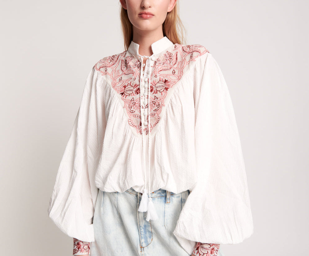 DESERT FLORAL EMBROIDERED GYPSY TOP
