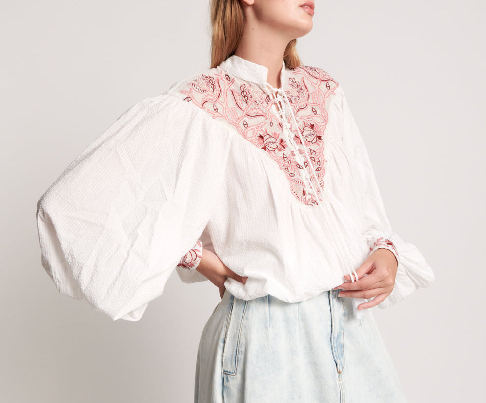 DESERT FLORAL EMBROIDERED GYPSY TOP
