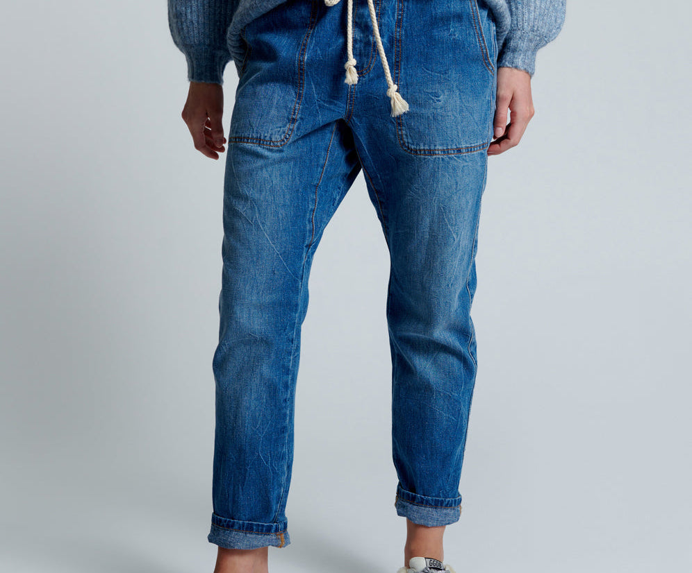 RESORT BLUE SHABBIES DRAWSTRING BOYFRIEND JEANS