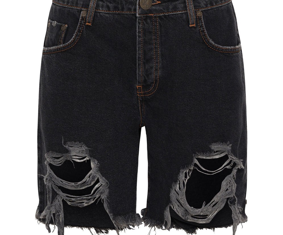 Stevies Low Waist Waist Long Length Boyfriend Denim Shorts - Worn Black