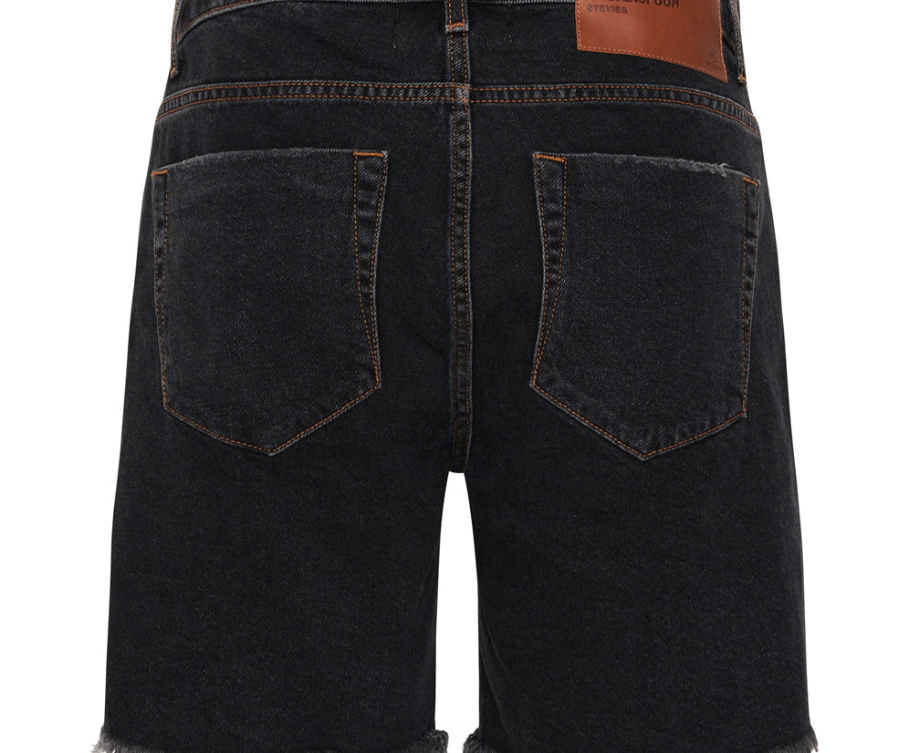 Stevies Low Waist Waist Long Length Boyfriend Denim Shorts - Worn Black