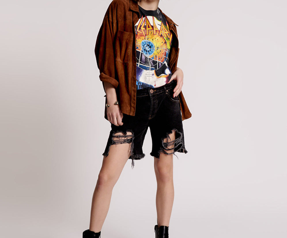 Stevies Low Waist Waist Long Length Boyfriend Denim Shorts - Worn Black
